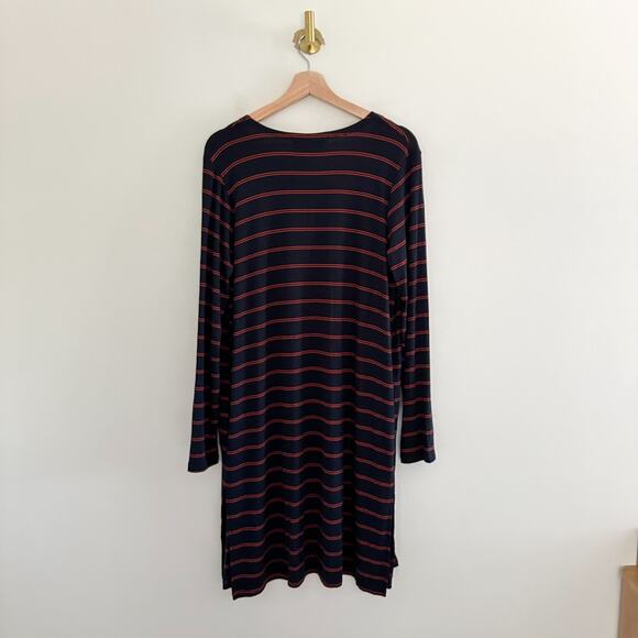 Sinuous Striped Open Front Side Slit Duster Cardigan Blue/Red S - Picture 6 of 9